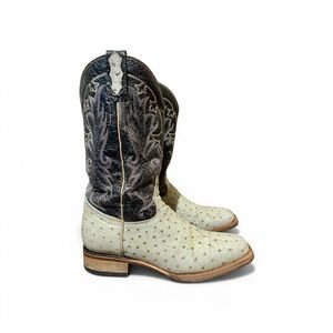 Men’s El Reparo (Texas) White Ostrich Leather Cowboy Boots Size 8